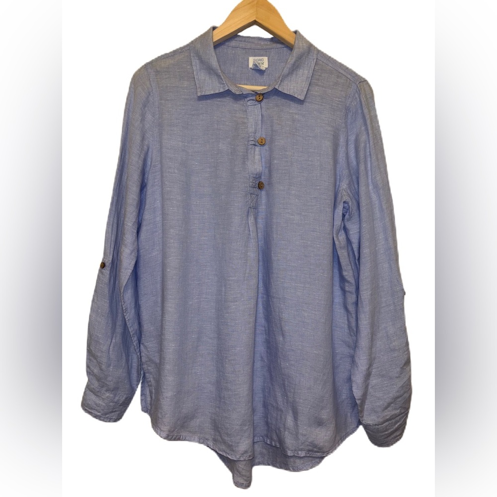 Sigrid Olsen Linen Roll Tab Sleeve Women's Blouse Shirt Size Medium